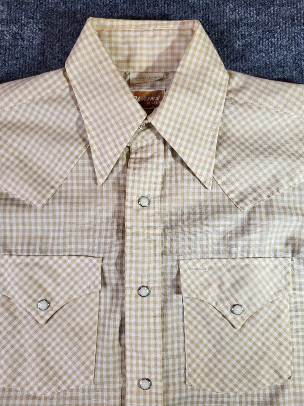 Vtg 70's Plains Pearl Snap Western Shirt USA Made 15/34 Long Tail Checked Rare